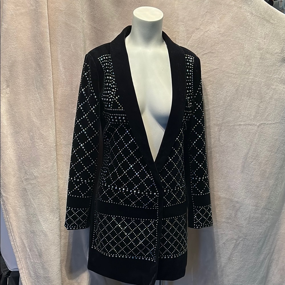 Black Quilted Blazer with Geometric Pattern